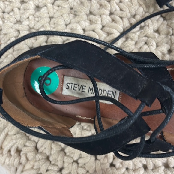 Steve Madden Gabriela black suede like ankle wrap sandals 8 - Picture 3 of 5